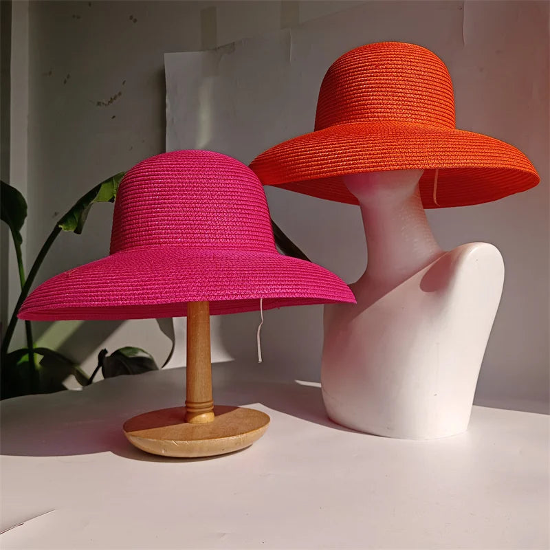Straw Sun Hat Hepburn Foldable — Rose Red | KIMLUD