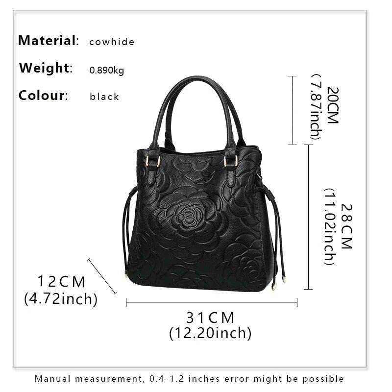 KIMLUD, Aidrani Fashion Genuine Leather Women's Bag Large Capacity Women's Handbag Black Embossed Cowhide Shoulder Bag, KIMLUD Womens Clothes