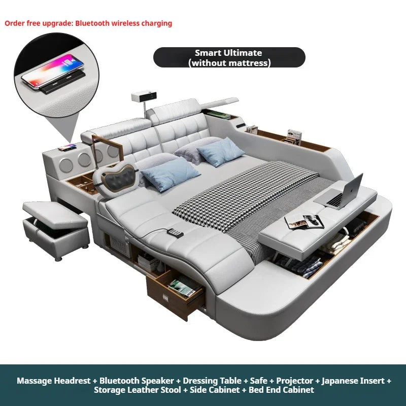 Modern Aesthetic Double Bed Multifonction Storage Salon King Double Bed Luxury Smart Lit Intelligent Multifonctions Furniture
