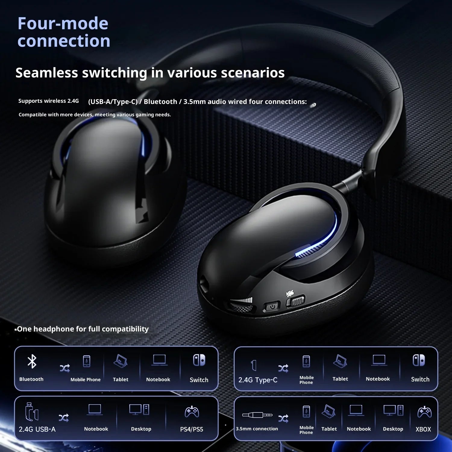 KIMLUD, AULA A7Pro Headphone Wireless Bluetooth 2.4g Type-C RGB Gaming Headset Intelligent Noise Reduction Surround 7.1 Sound Effect, KIMLUD Womens Clothes