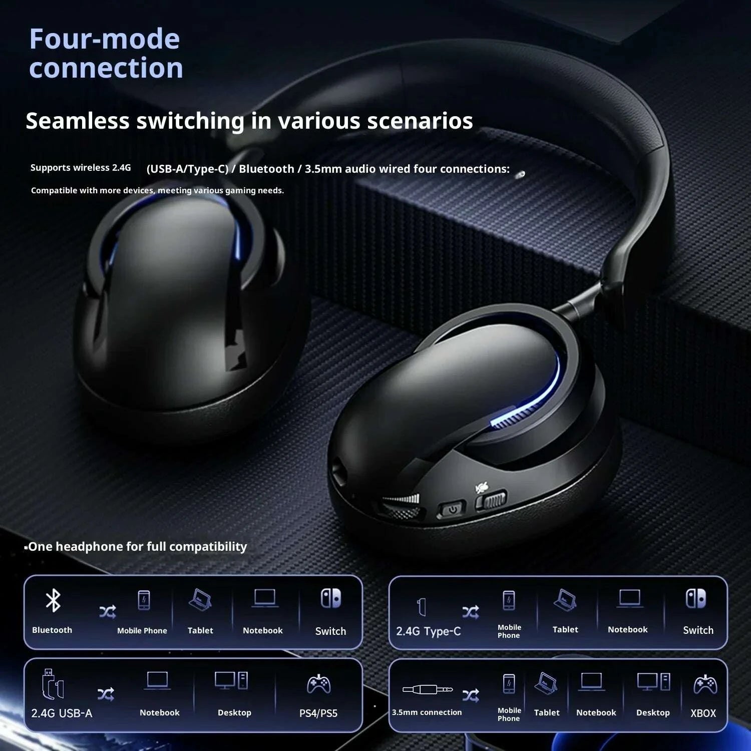 KIMLUD, AULA A7Pro Headphone Wireless Bluetooth 2.4g Type-C RGB Gaming Headset Intelligent Noise Reduction Surround 7.1 Sound Effect, KIMLUD Womens Clothes