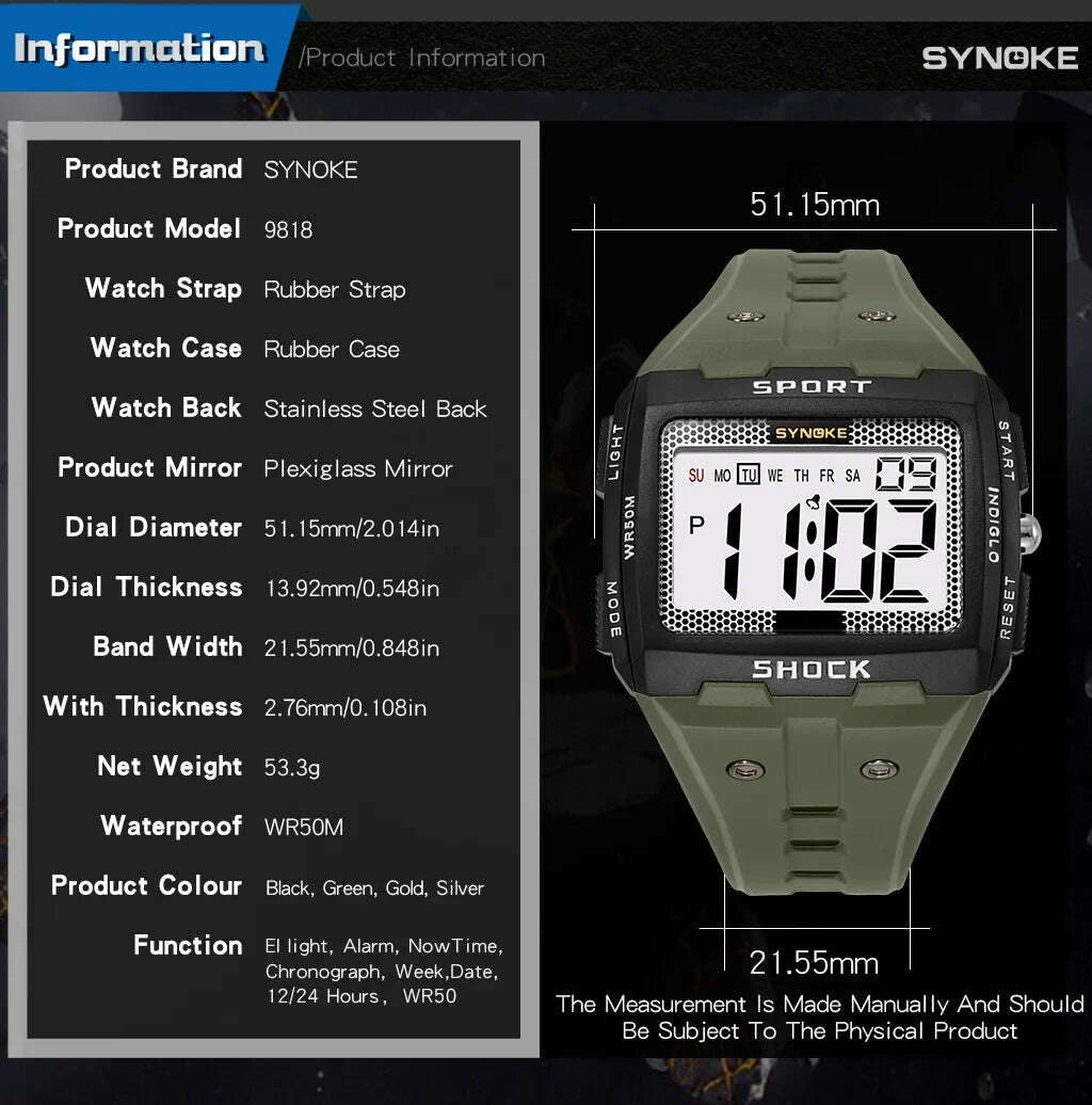 KIMLUD, Digital Wristwatch Men's Sports Electronic Watch Waterproof Luminous Large Screen Watch Fashion Casual Students Wristwatch, KIMLUD Womens Clothes