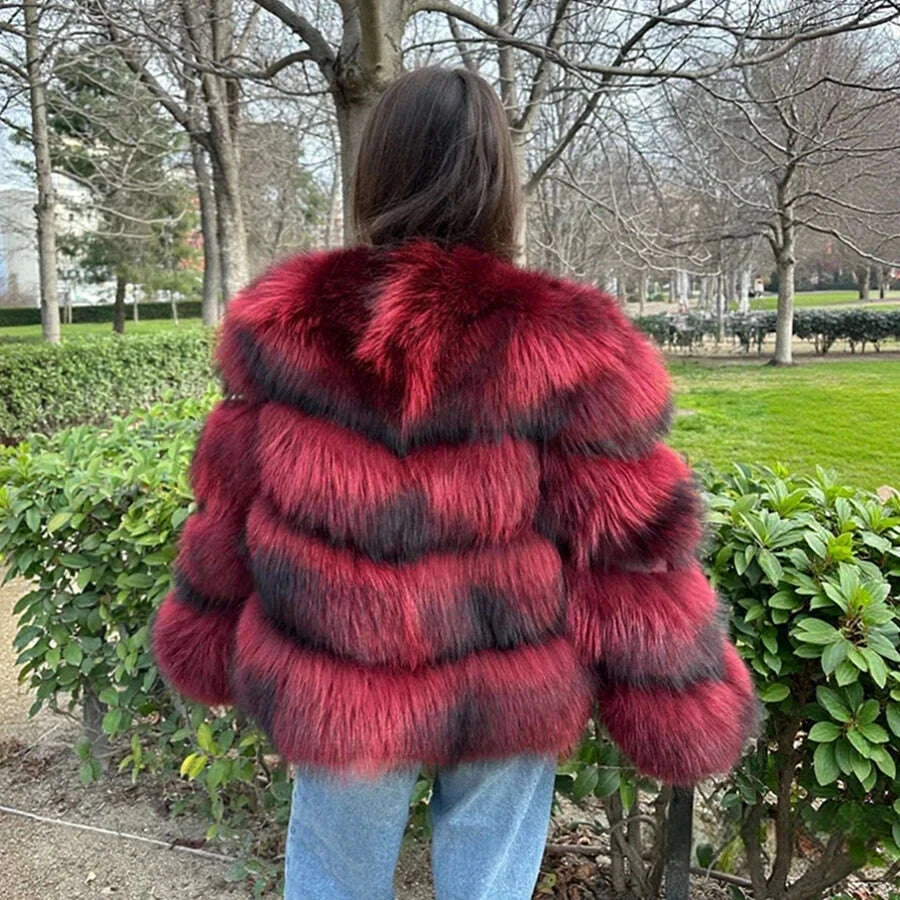 KIMLUD, Natural Racoon Fur Coats Round Collar Genuine Fur Coat Cropped Raccoon Fur Coat Winter Women Best Selling Real Fur Coat, KIMLUD Womens Clothes