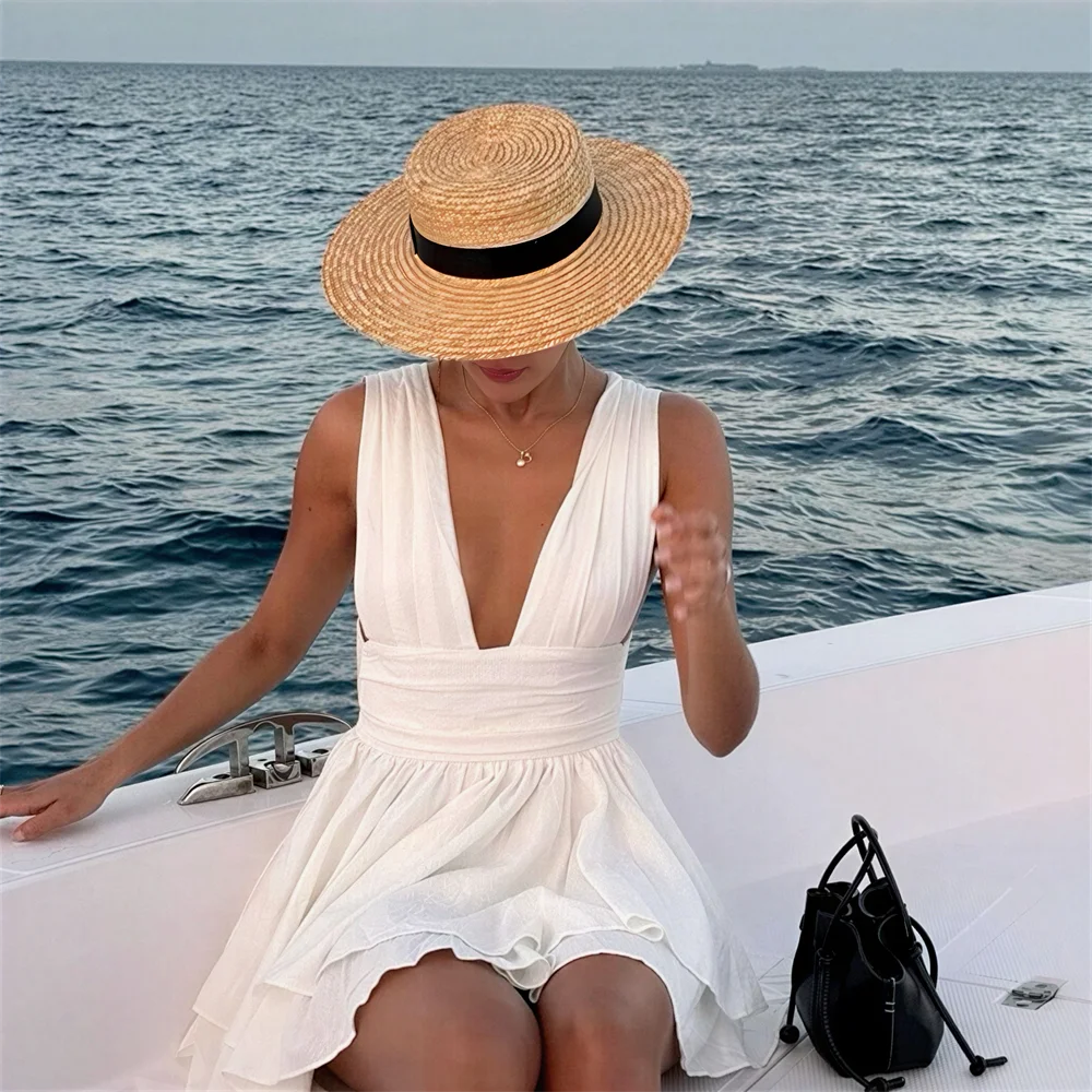Fedora Hat Straw Wide Brim Hepburn — Natural | KIMLUD