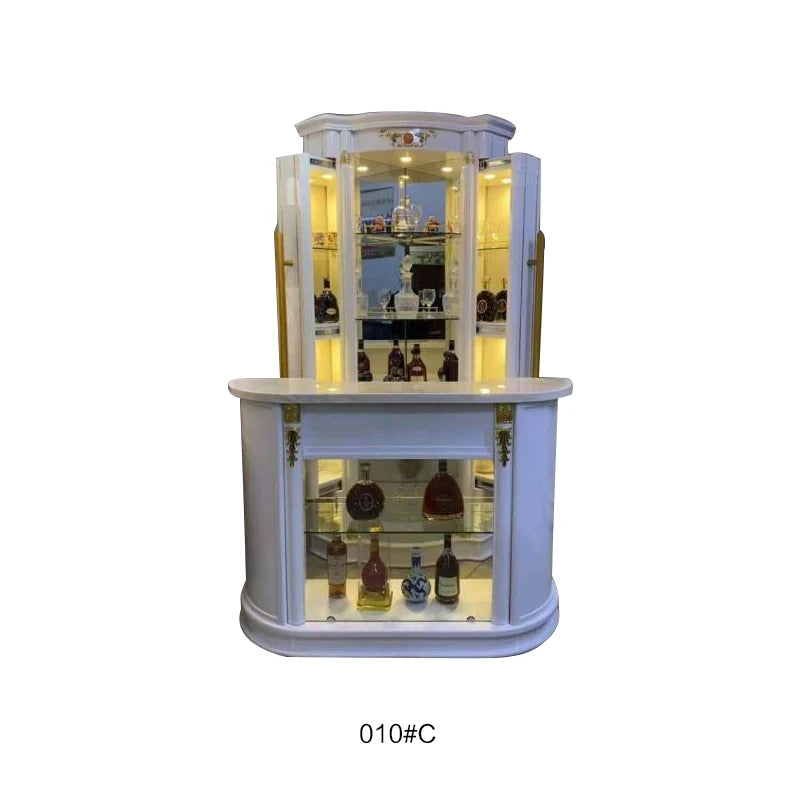 Wooden Wine Cabinet Sideboard With Glass Display — Ivory-White | KIMLUD