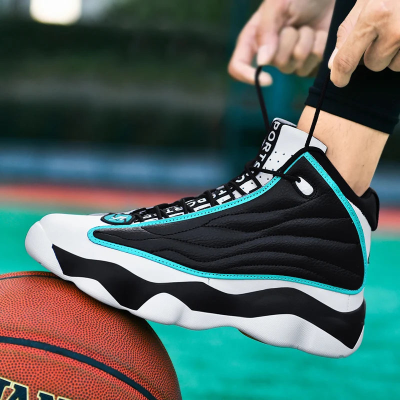 Luxury Leather Basketball Shoes Anti Slip Outdoor Trainers — Black | KIMLUD