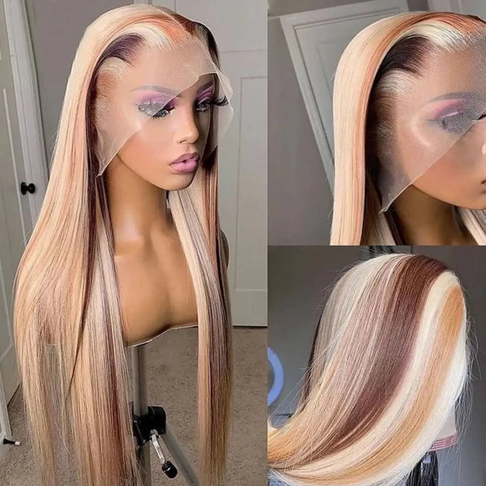 HD Blonde Highlight Body Wave Lace Front Wigs Remy Brazilian Colored Human Hair Wigs For Women Pre Plucked 13x4 Lace Frontal Wig