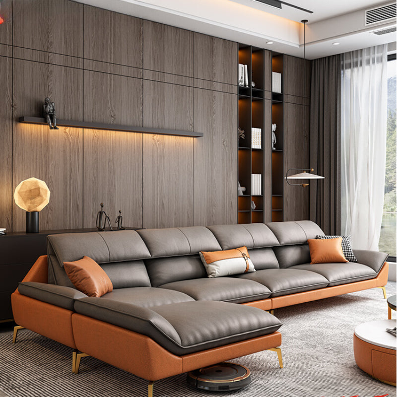 Sculpted Modular Solid Fabric Sofas — Beige | KIMLUD