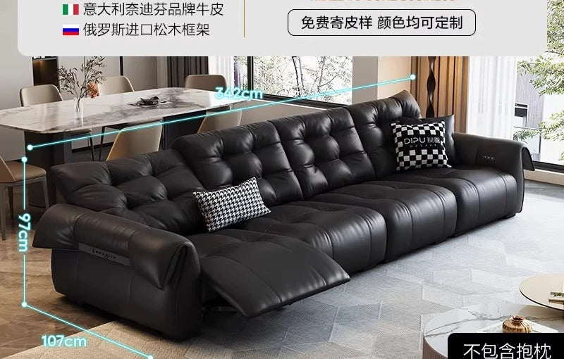 Full-Grain Leather Minimalist Multifunctional Sofa With Sculpted Modular Form — Black | KIMLUD