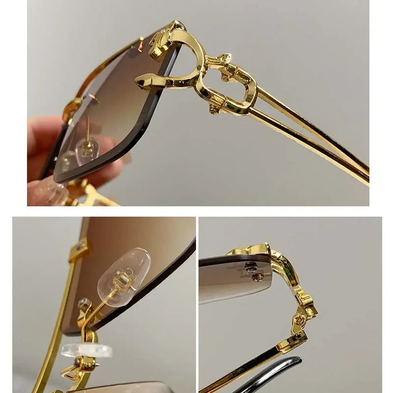 Rimless Square Sunglasses Gold-Tone Frame With Sculpted Hinges And Signature Shine — Black | KIMLUD
