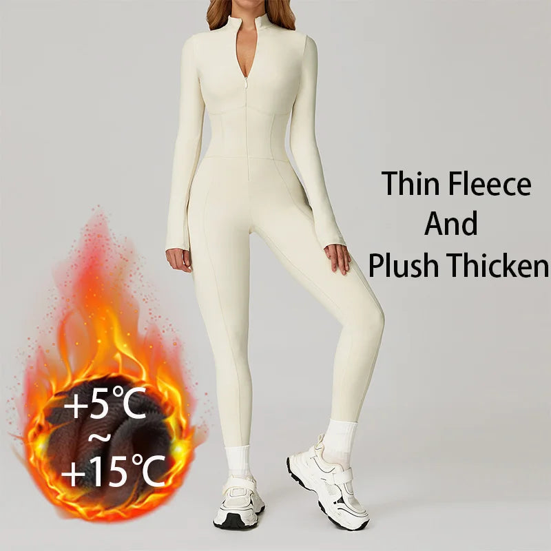 Jumpsuit – Zipper Long Sleeve – Nylon Elastane Broadcloth | KIMLUD