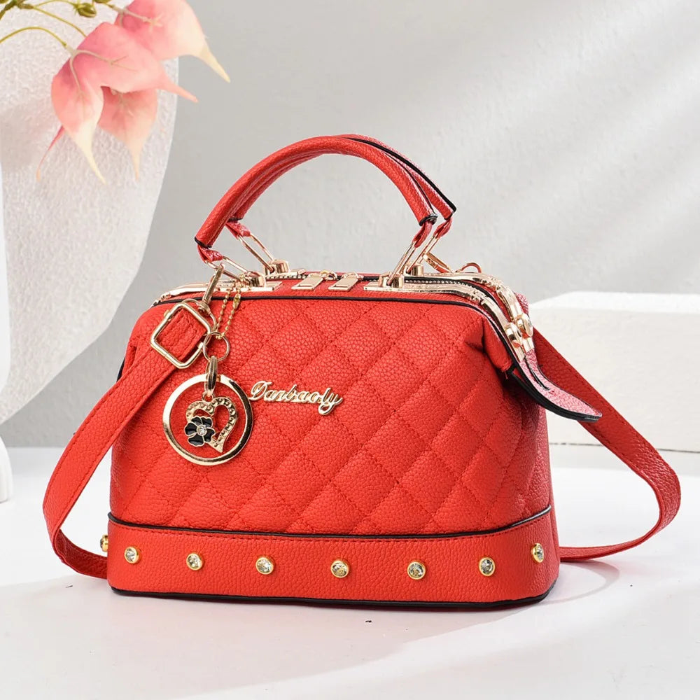 PU Leather Square Bag Rivet Crossbody — Black | KIMLUD