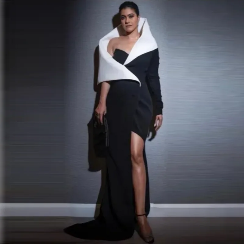 Polyester Draped V-Neck Evening Dress — Black | KIMLUD