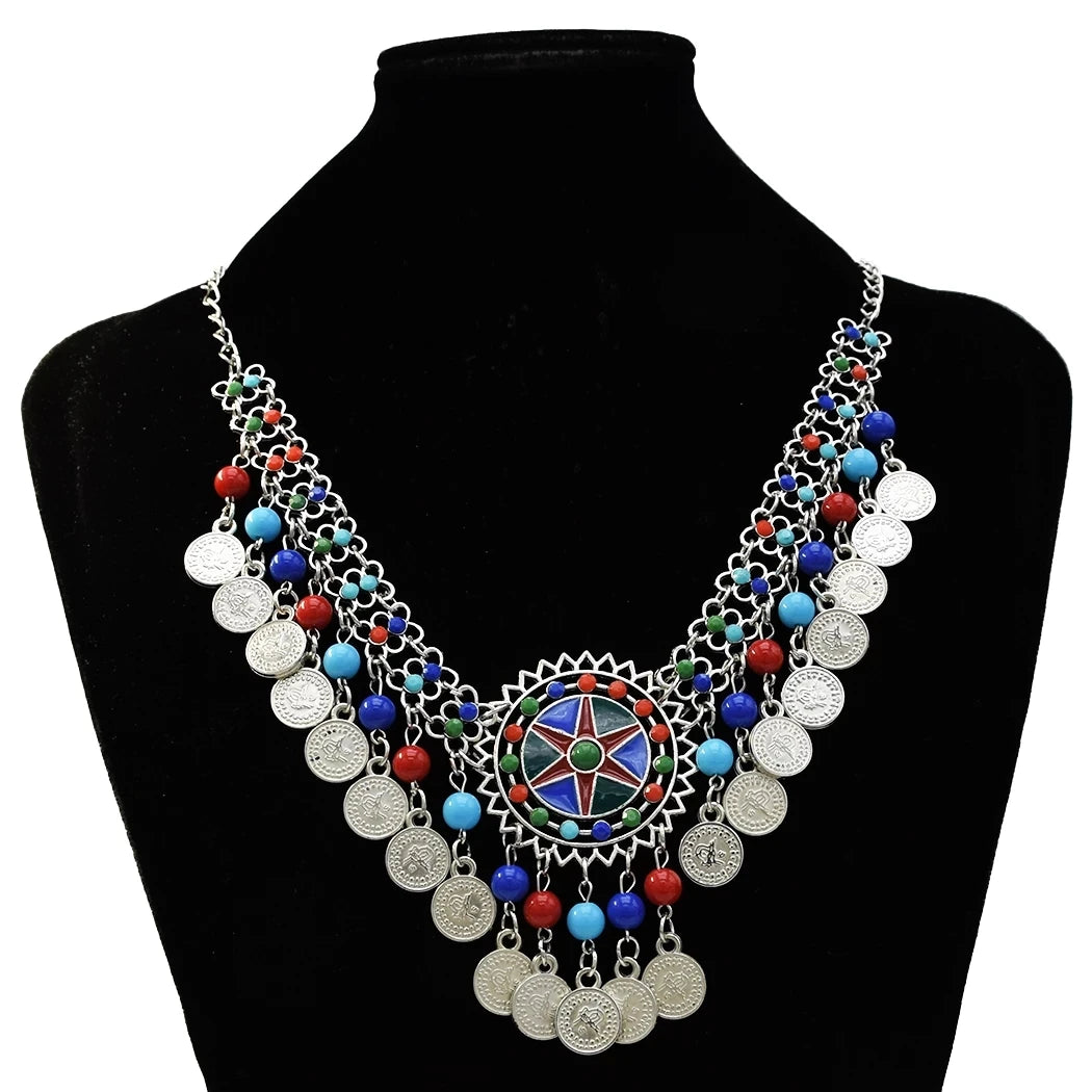 Collar Necklace - Big Chunky - Tibetan Silver - Silver | KIMLUD