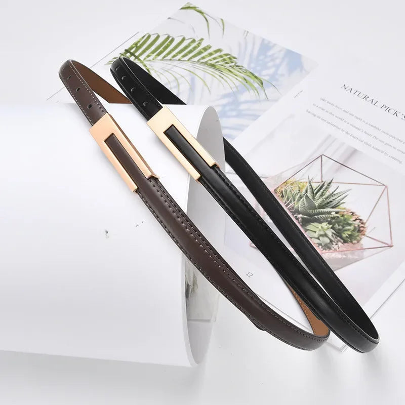 Korean Fashionable PU Leather Thin Waist Strap Belt for Women Metal Accessories Basic Casual Porous Adjustable Fashion Belts