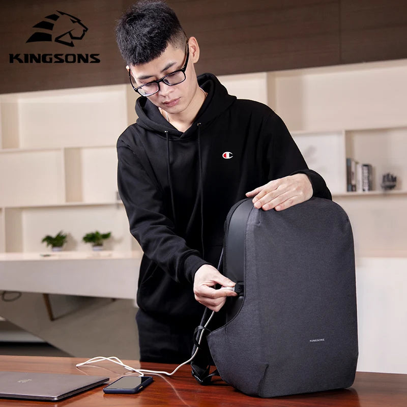 Kingsons Anti-theft Backpack For Men 15.6 inch Laptop W/ USB Charging Waterproof School Bag for College Student Boys