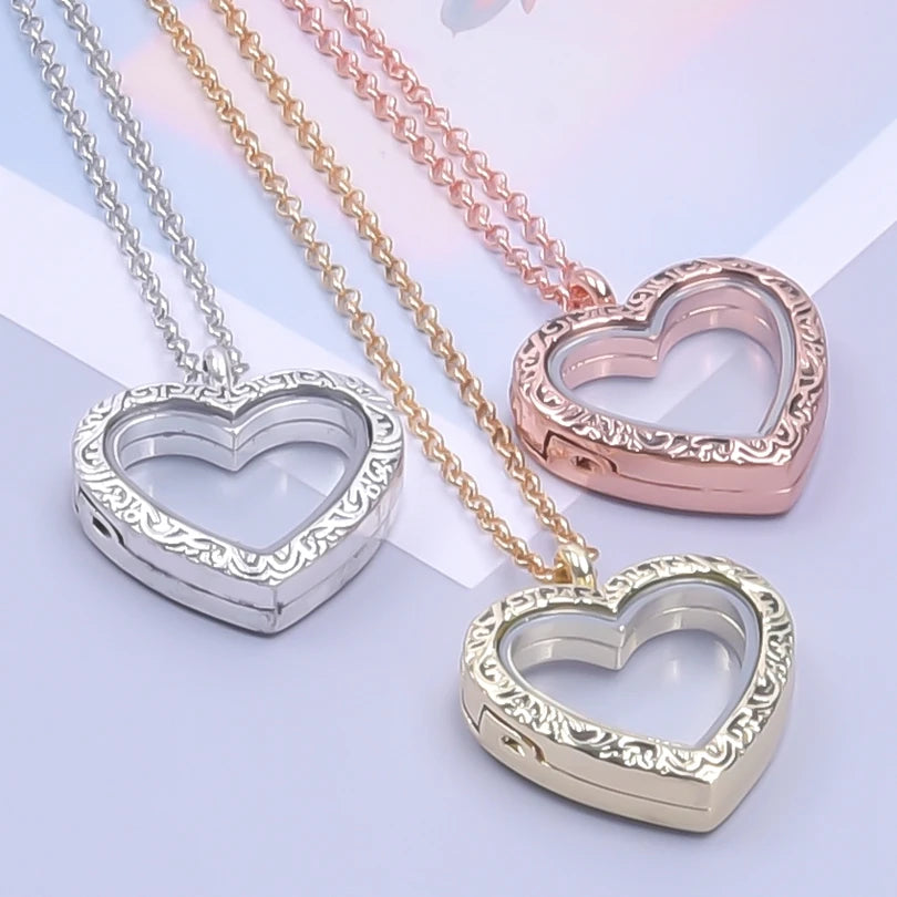 Silver-Tone Heart-Shaped Glass Reliquary Locket Pendant With Antique Filigree Keepsake Window — Silver | KIMLUD