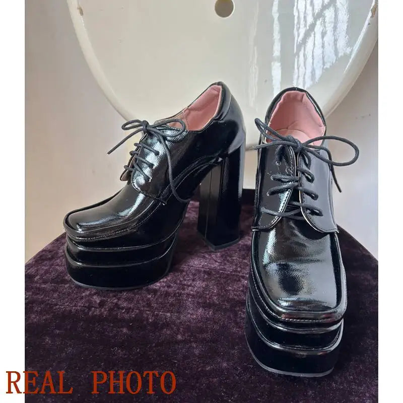 Pumps – Plus Size 43-45, 14cm Heel, Lace-Up – Square Heel | KIMLUD