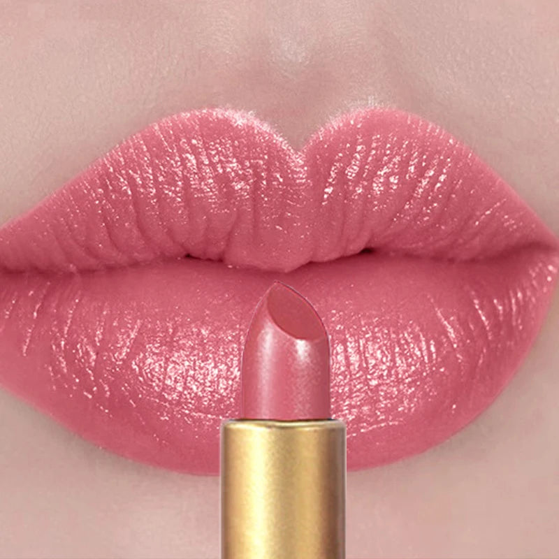 Shimmer Coral Metallic Lipstick Glitter Diamond Waterproof Lip Gloss High Pigment Shiny Sparkling Pearl Pink Lipstick Cosmetics