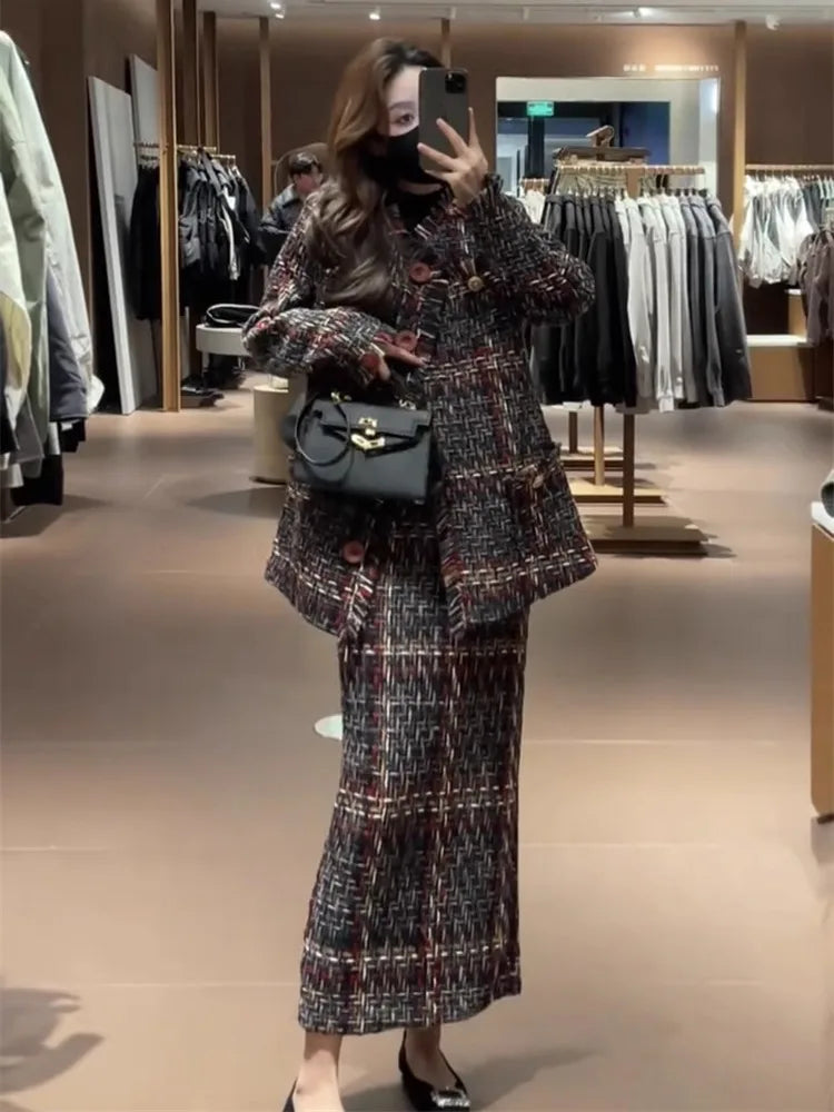 Two Piece Coat And Skirt Set – Winter Polyester – Unknown | KIMLUD
