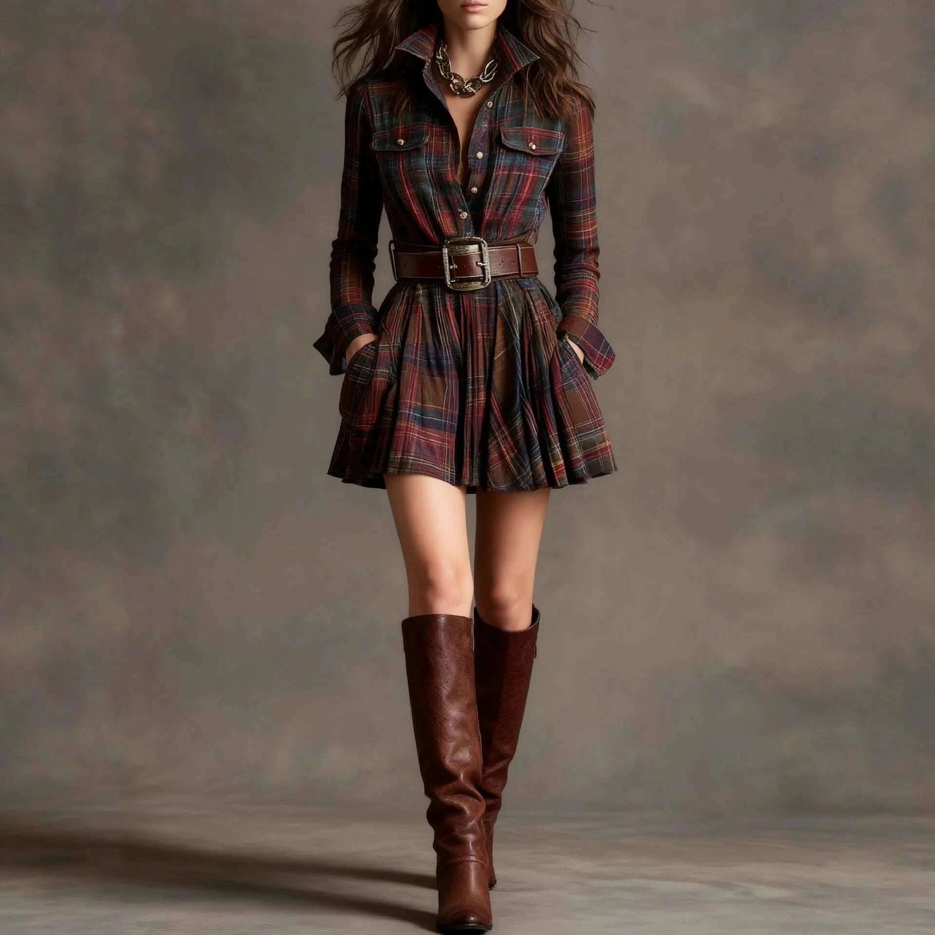2025-european-and-american-autumn-new-temperament-plaid-long-sleeved-short-skirt-belt-party-dress-womens-dresskimlud-womens-fashion-34629072