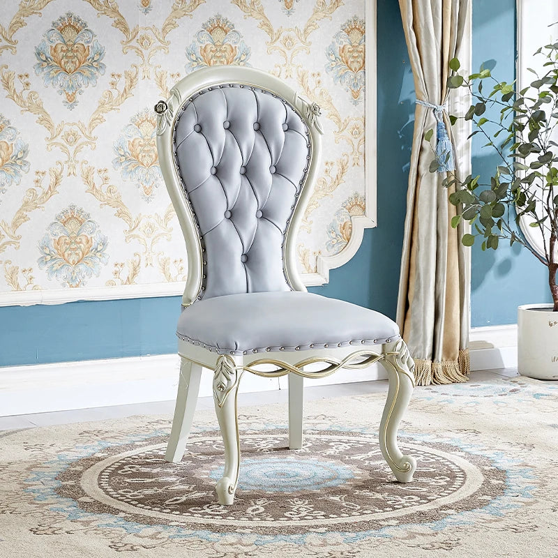 Leather Dining Chair Tufted Back With Solid Wood Frame — Ivory | KIMLUD