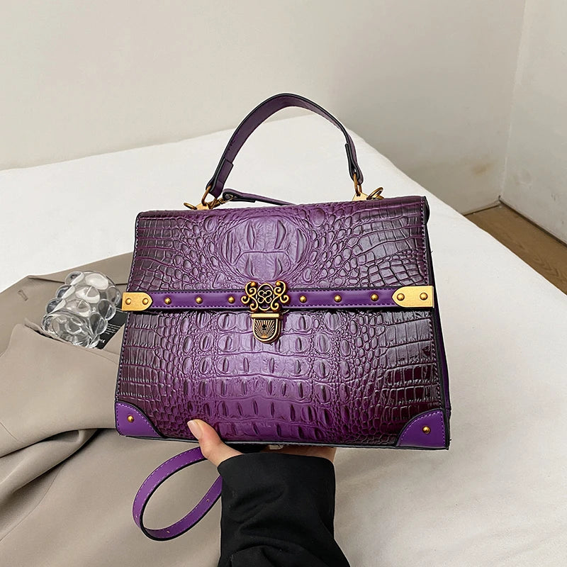 PU Leather Small Square Crossbody Bag — Purple | KIMLUD