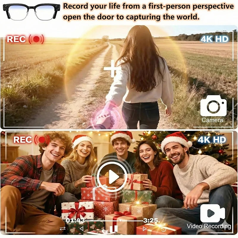 Cat Eye Smart Glasses 4K Dual Cameras AI Translator — Black | KIMLUD