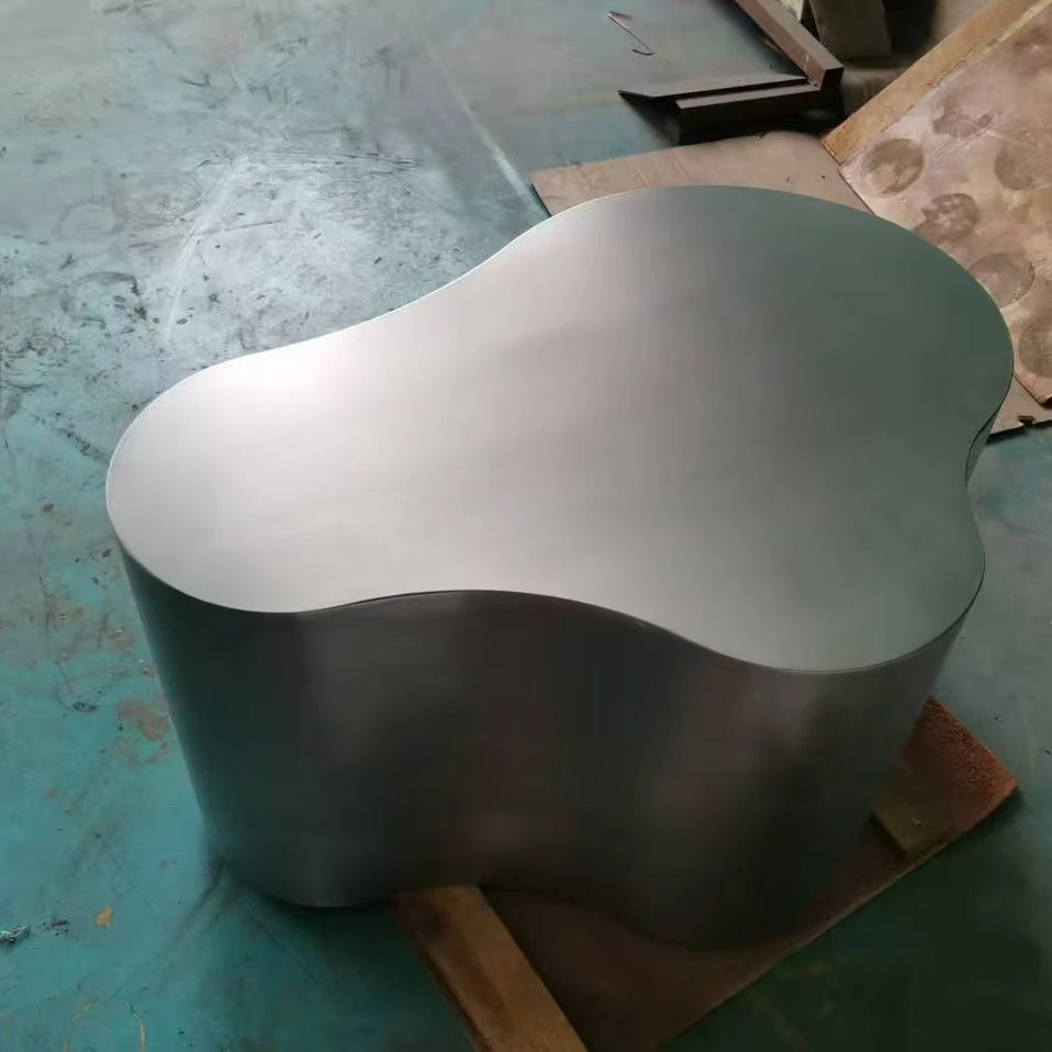 Industrial Metal Coffee Table Sculptural — Brushed Stainless Steel | KIMLUD
