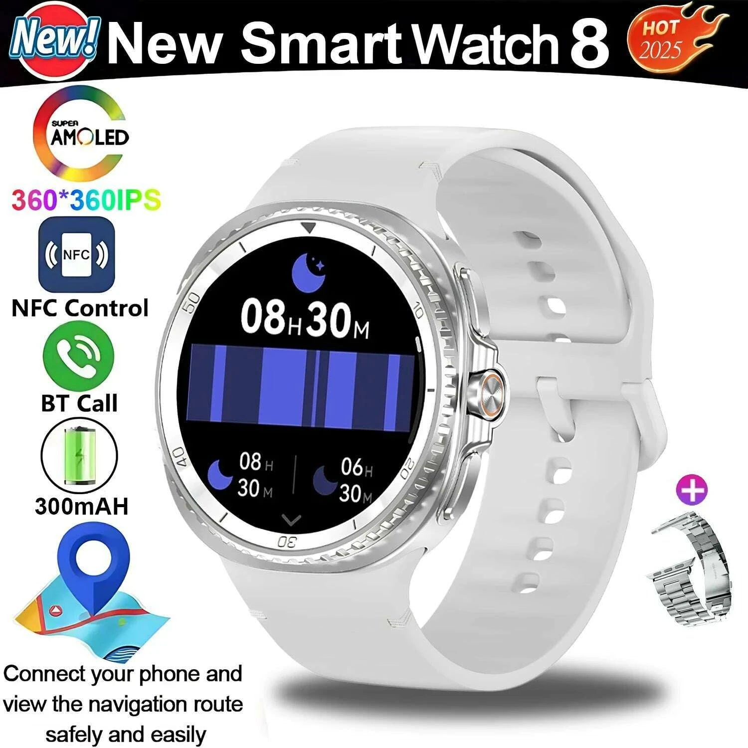 new-smart-watch-8-classic-rotating-dial-amoled-hd-screen-mens-gps-nfc-sport-modes-fitness-heart-rate-bluetooth-call-smart-watchkimlud-womens-fashion-34608471