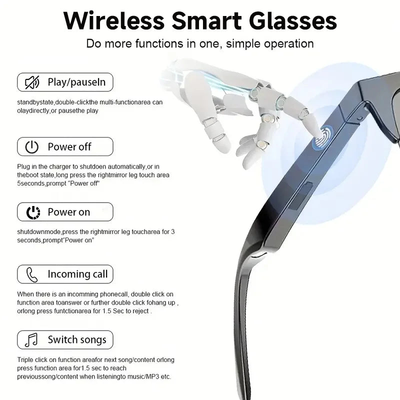 New Smart Glasses AI Translation Anti-UV Bluetooth Call HIFI Music Headphones Outdoor Sports Fashion Sunglasses For Women Men