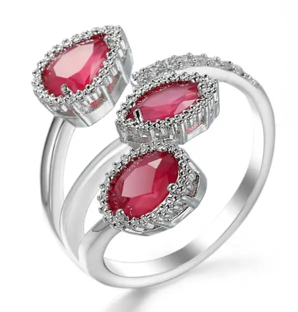 Classic 925 Sterling Silver High Quality Clear Blue Sparking CZ Geometric Stackable Opening Rings for Women Wedding Jewelry Gift