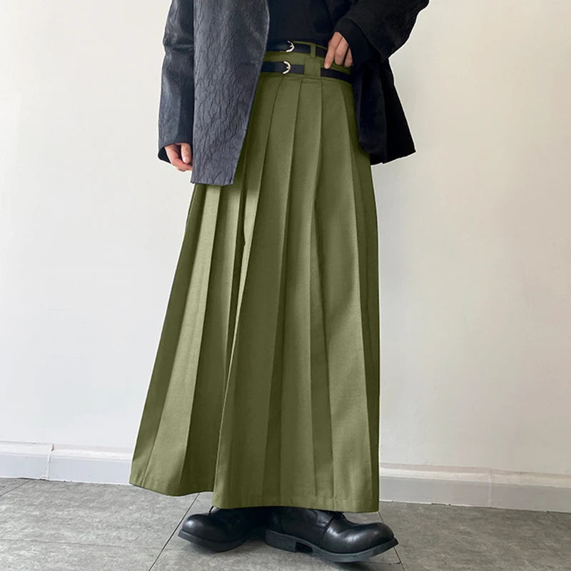 2024 Men Casual Skirts Solid Color Pleated Zipper Loose Trousers Personality Streetwear Leisure Fashion Men Skirts S-5XL INCERUN
