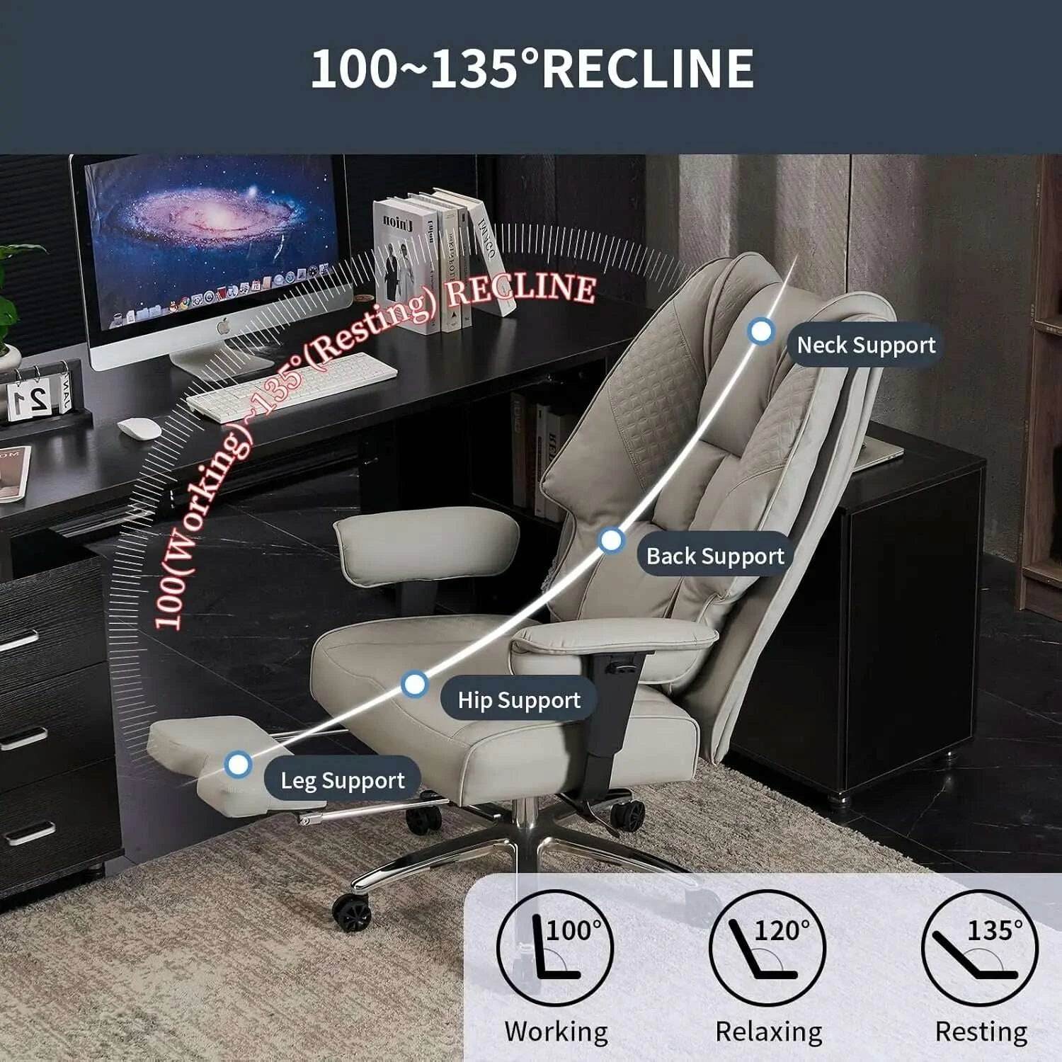 KIMLUD, Big and Tall Office Chair 400lbs Wide Seat, Leather High Back Executive Office Chair with Foot Rest, KIMLUD Womens Clothes