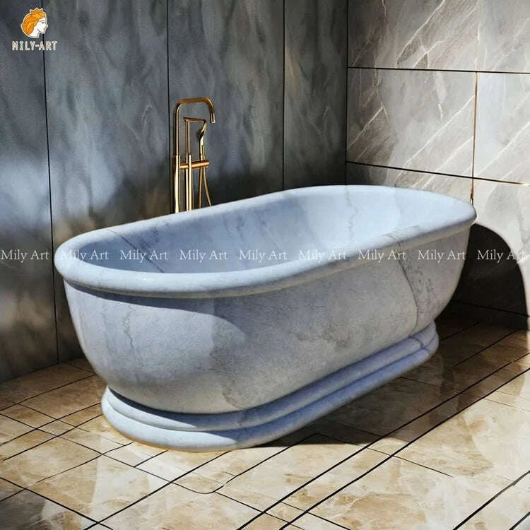 KIMLUD, Custom Grey Stone Round Marble Natural Graphic Design Modern Freestanding Bath Tub Bathtub for Sale, KIMLUD Womens Clothes