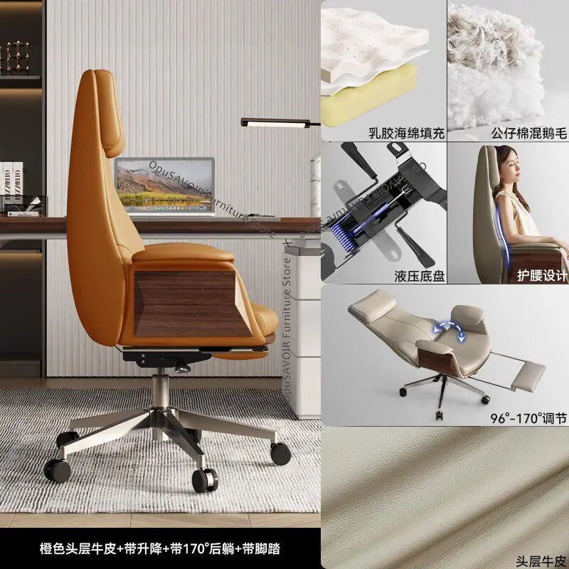 Genuine Leather Solid Office Chair — Beige | KIMLUD