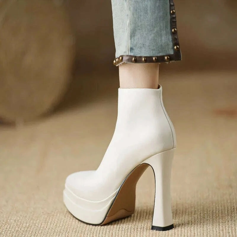 KIMLUD, 2025 New Ultra-high Heel Stretch Boots for Women Autumn Winter New Style Pointed-toe Thick-soled Waterproof Platform Ankle Boots, KIMLUD Womens Clothes