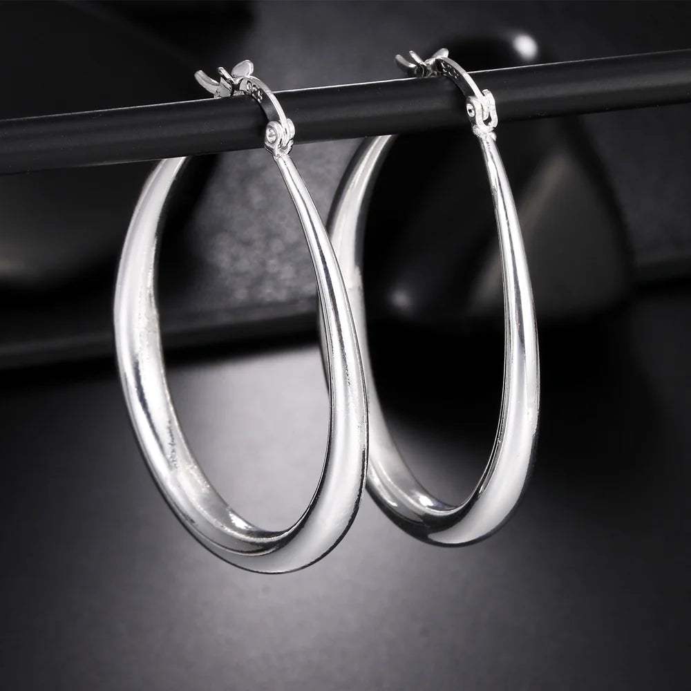 Sterling Silver Hoop Earrings 41mm Smooth Circle — Silver | KIMLUD
