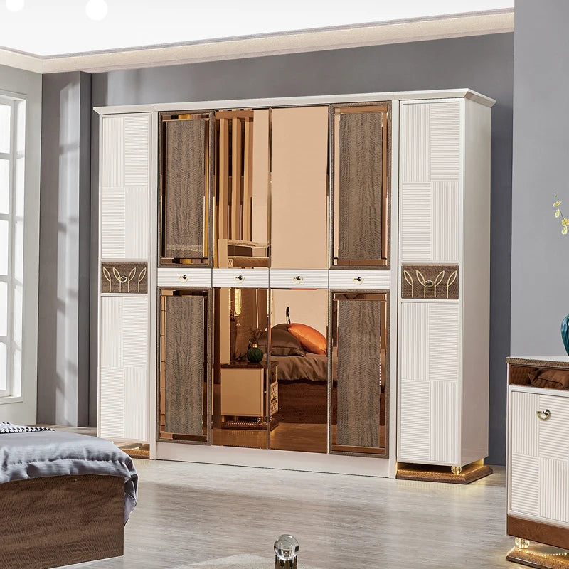 A Classic Royal Queen Wooden Double Leather Bed Room King Size Home Modern Luxury Full Mdf Turkish Bedroom Furniture Set