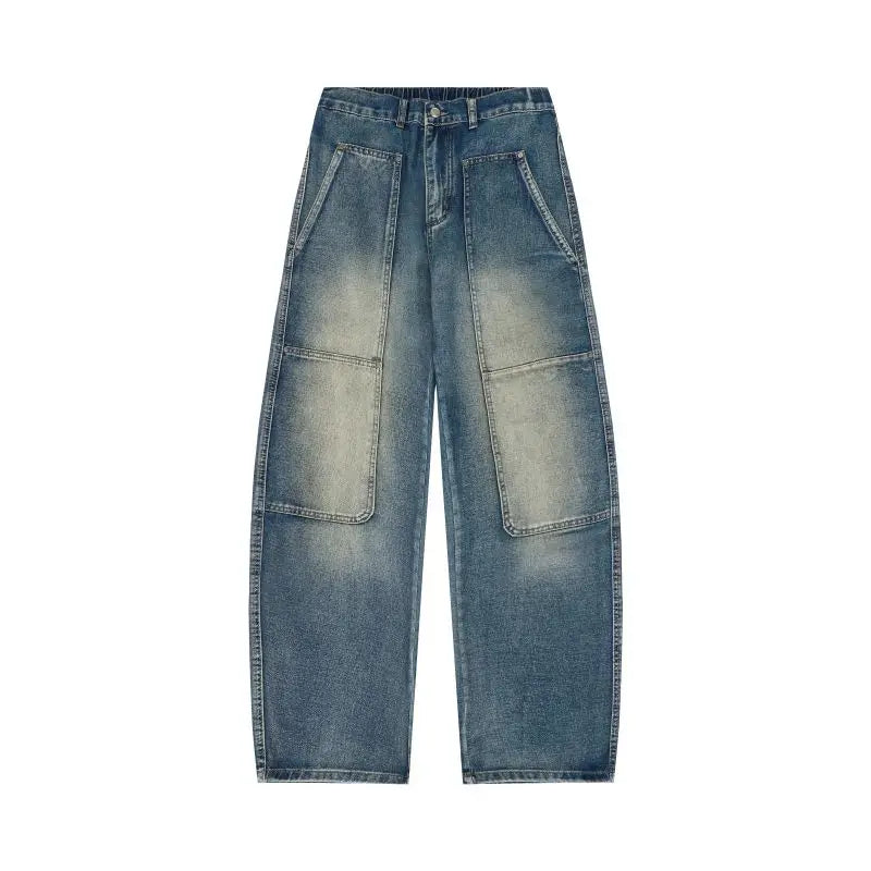 Men's Jeans Spring And Autumn Fashion Straight Tube Loose Washed Casual American Retro Original Color Wide Rivet Logging Pants