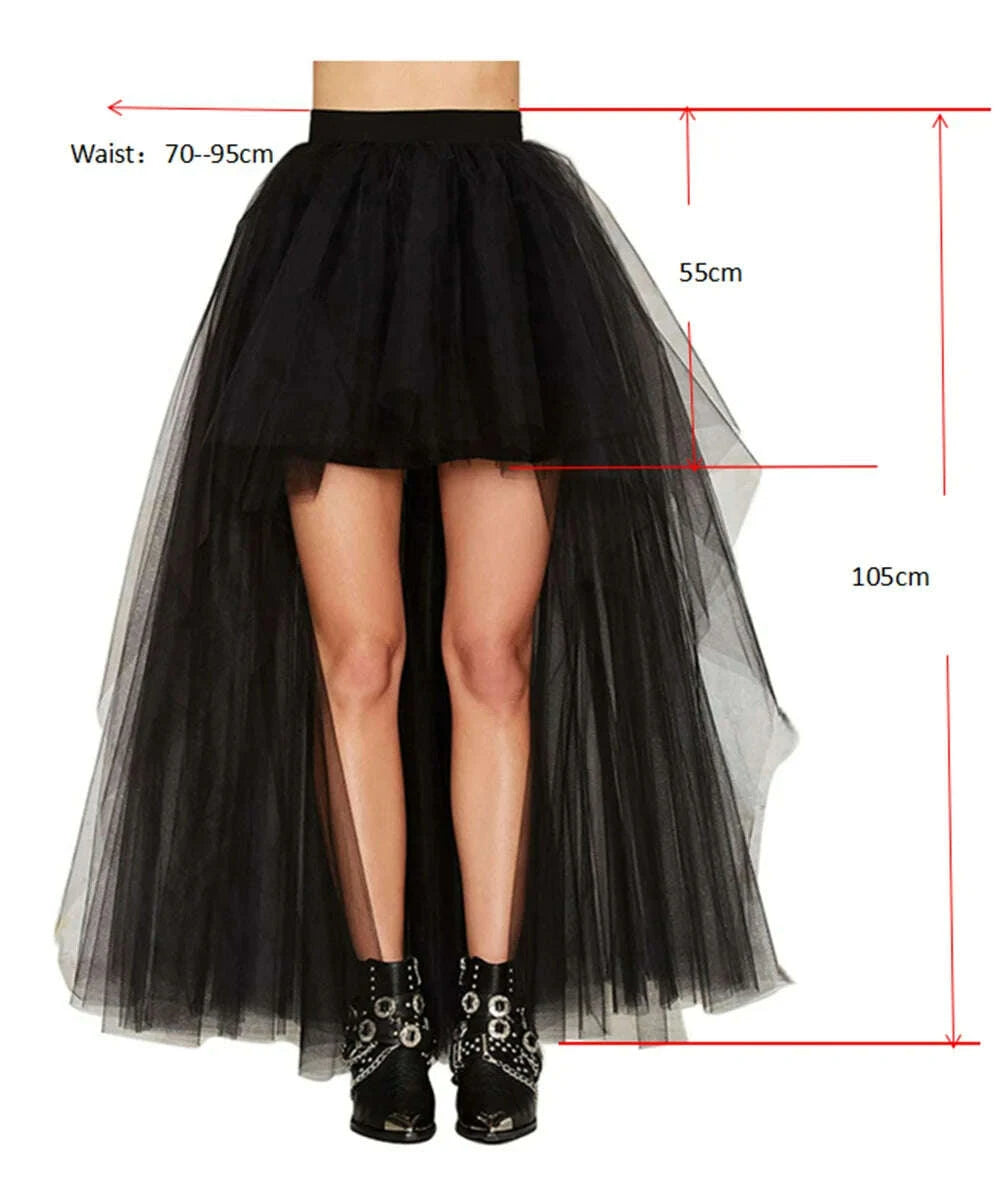 KIMLUD, MisShow Hi-Lo Gothic Punk Tutu Skirt Soft Tulle Elastic Waist High Low Mesh Net Halloween Cosplay Costume Maxi Women Dress, KIMLUD Womens Clothes
