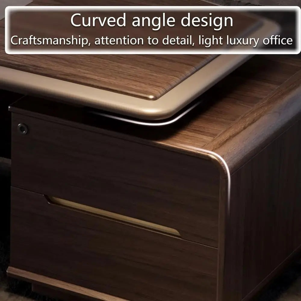 Solid Wood Desk With Drawers And Ambient LED Light — Espresso | KIMLUD