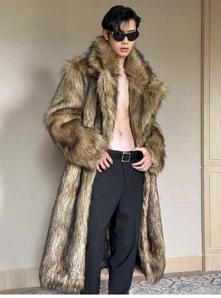 Fur Coat – Lapel Long Overcoat – Wolf Fur, Fox Fur | KIMLUD