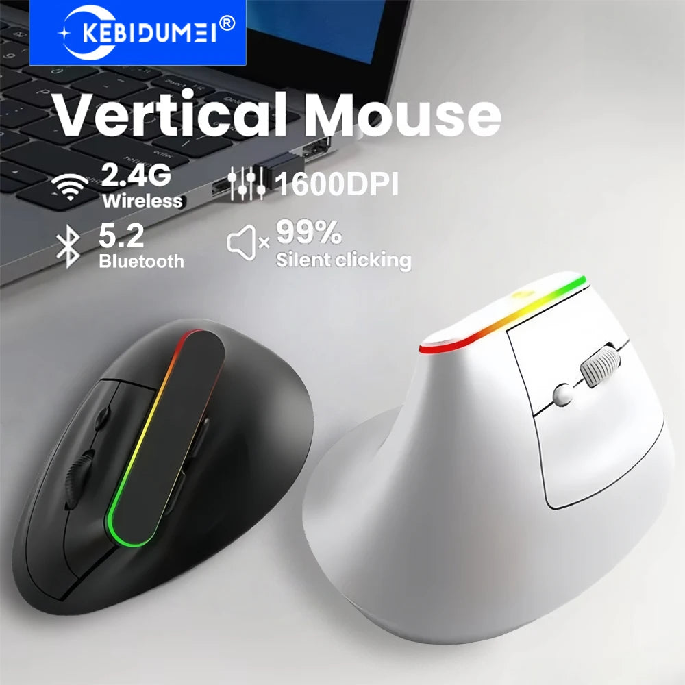 Dual Mode RGB Vertical Mouse 2.4G Wireless Mouse Bluetooth Mouse Ergonomic Mice Rechargeable Silent Mouse for PC Laptop Desktop