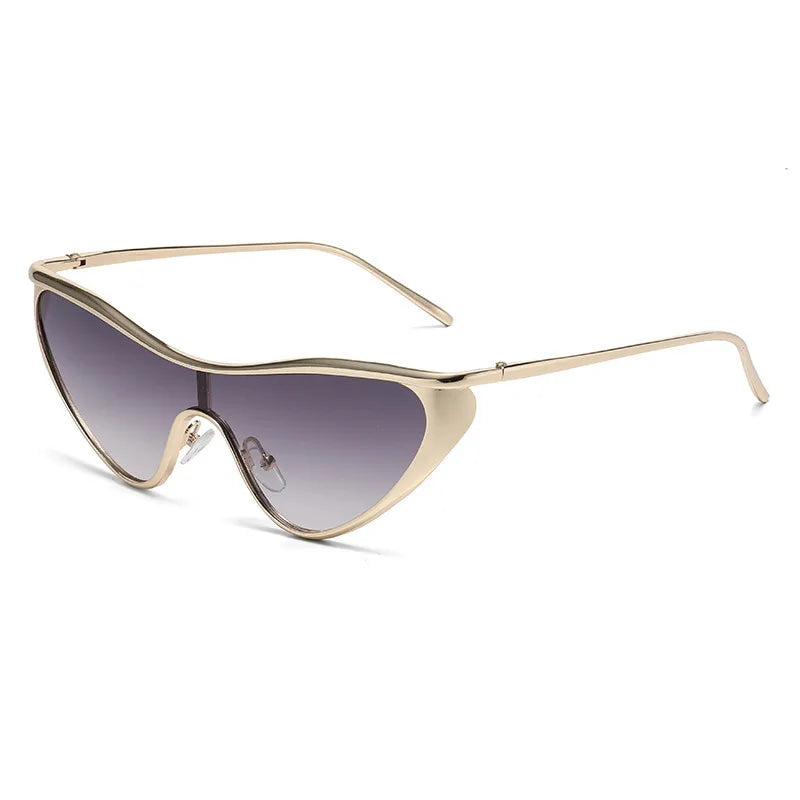 Metal Cat Eye Sunglasses Large Frame — Gold | KIMLUD
