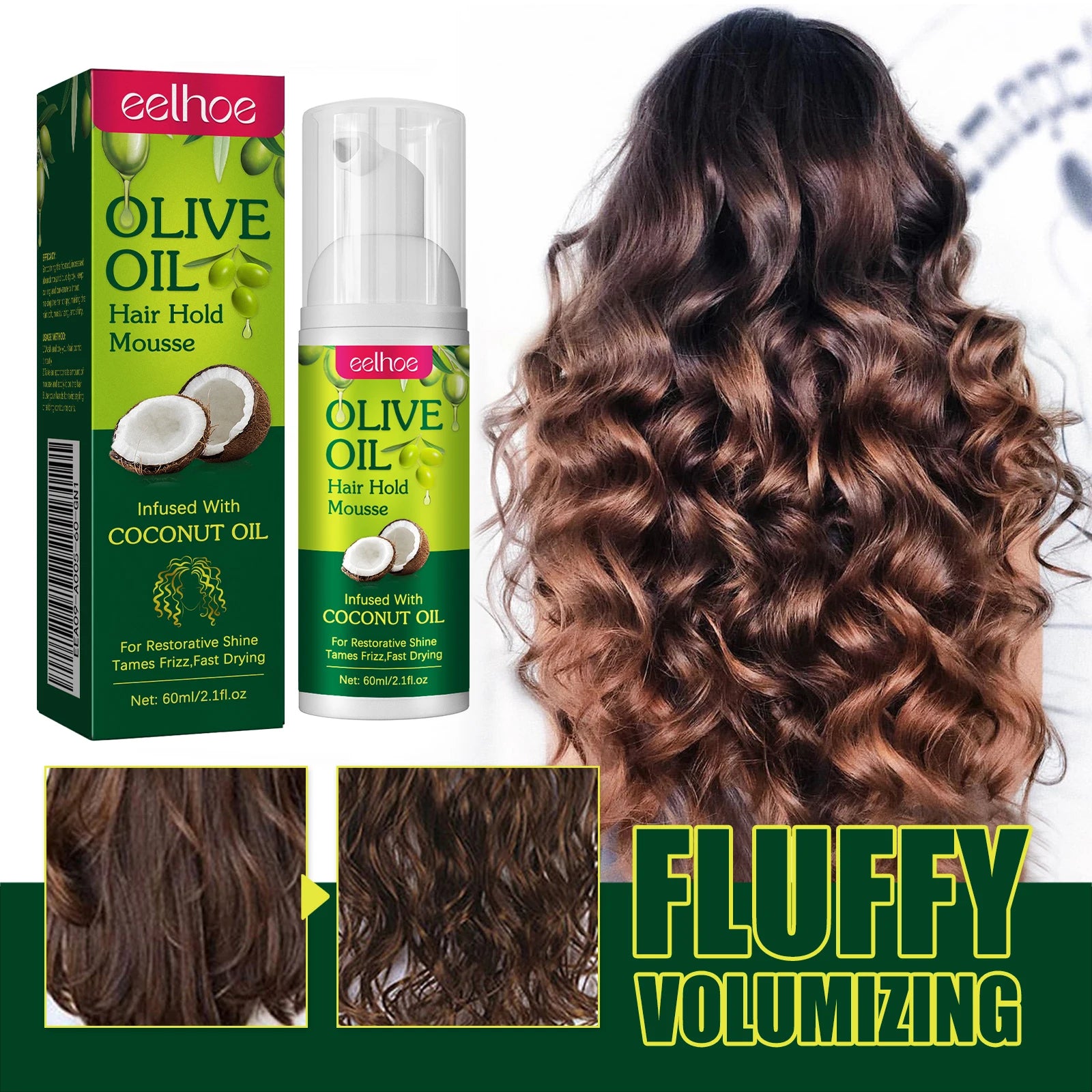 Olive Oil Hair Styling Mousse Frizz Control — Green | KIMLUD