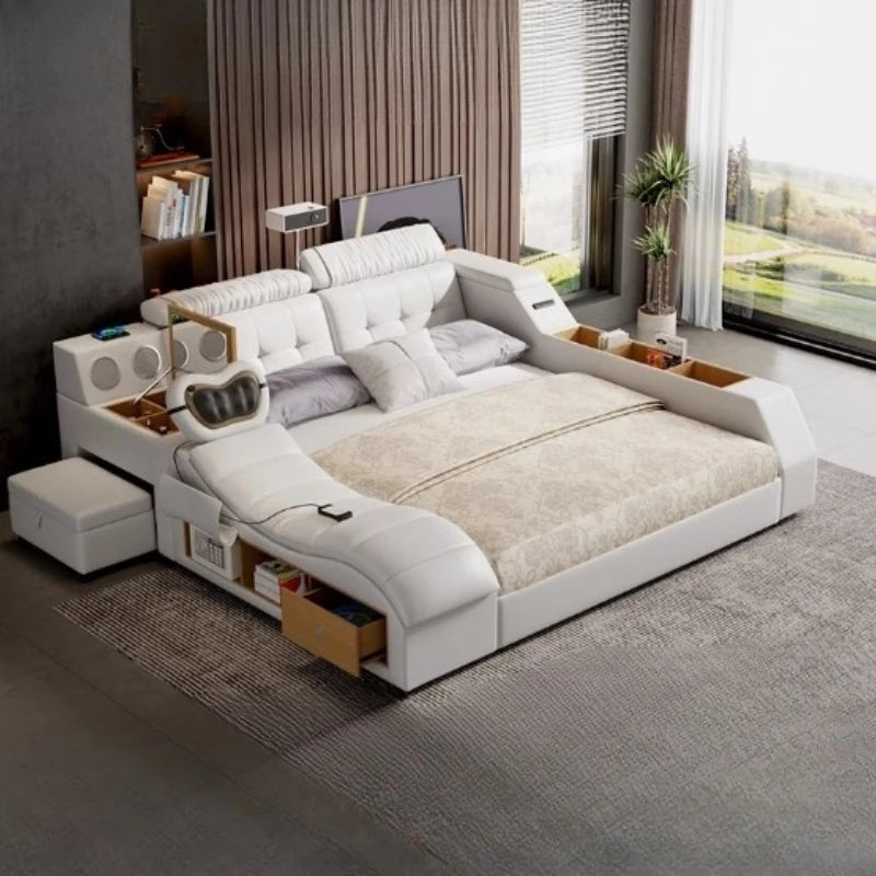 multifunctional king size Double bed bases bed frame storage twin letto matrimoniale Massage chair projector bedroom furniture