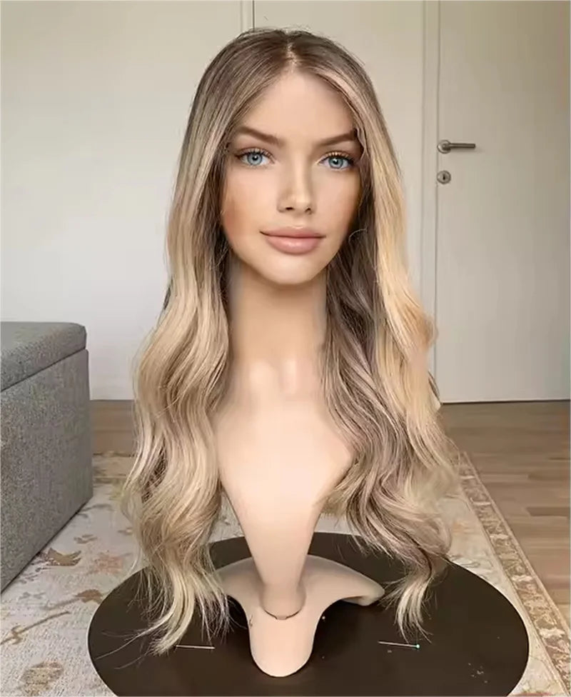 Dirty Ash Blonde Lace Front Wig Fashion Blond Wig Natural Roots 100% Real Hd Synthetic Blend Human Hair Wig Glueless Wear and Go