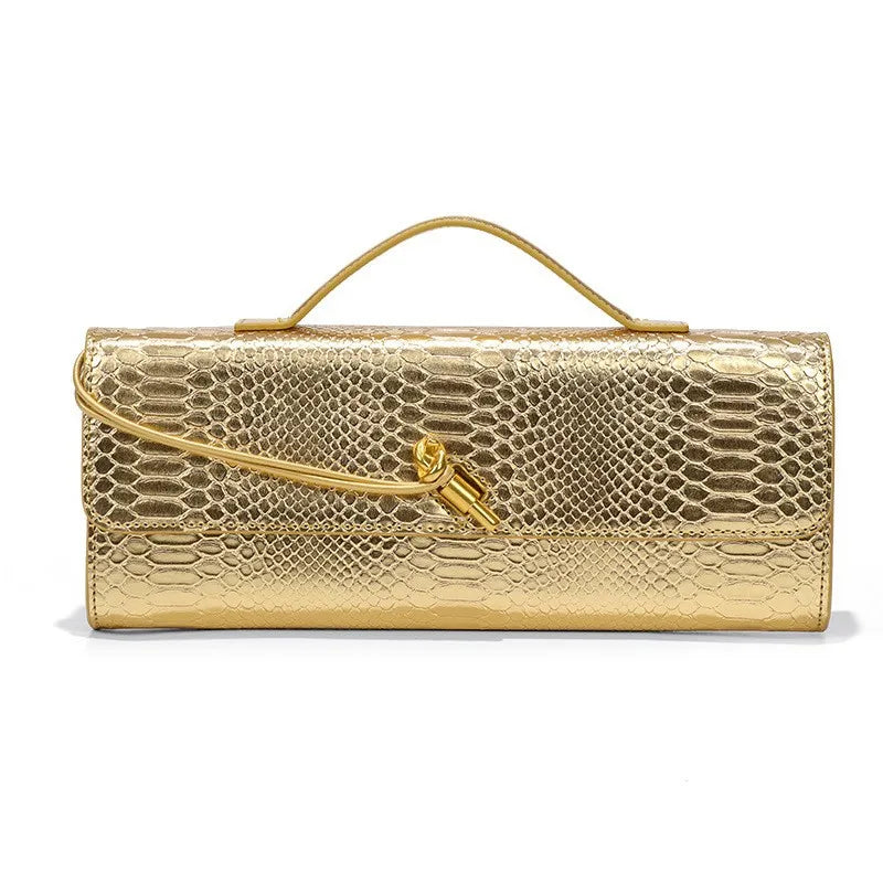 Crocodile-Pattern Top-Handle Bag Luxe Silhouette — Burgundy | KIMLUD