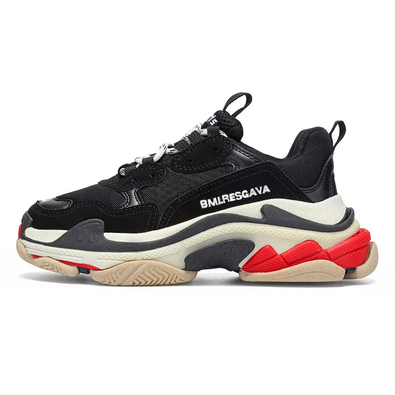 Breathable Mesh Upgraded Dad Shoes Six-Layer Sole Cushioned Insole For Everyday City Wear — Black | KIMLUD